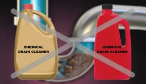 image crossing out drain cleaners, indicating caution to using them.