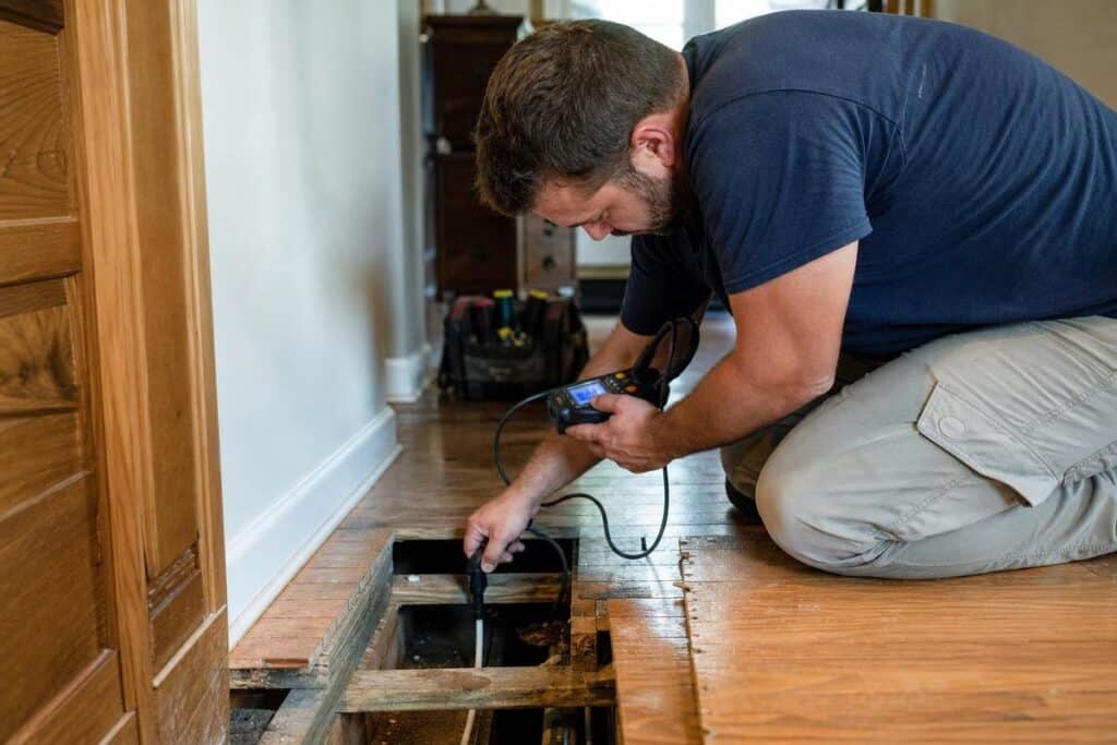 Local plumber evaluating a suspected concrete slab leak
